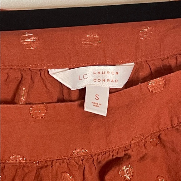 LC Lauren Conrad squareneck peasant top copper metallic polka dots terra-cotta - Picture 3 of 8